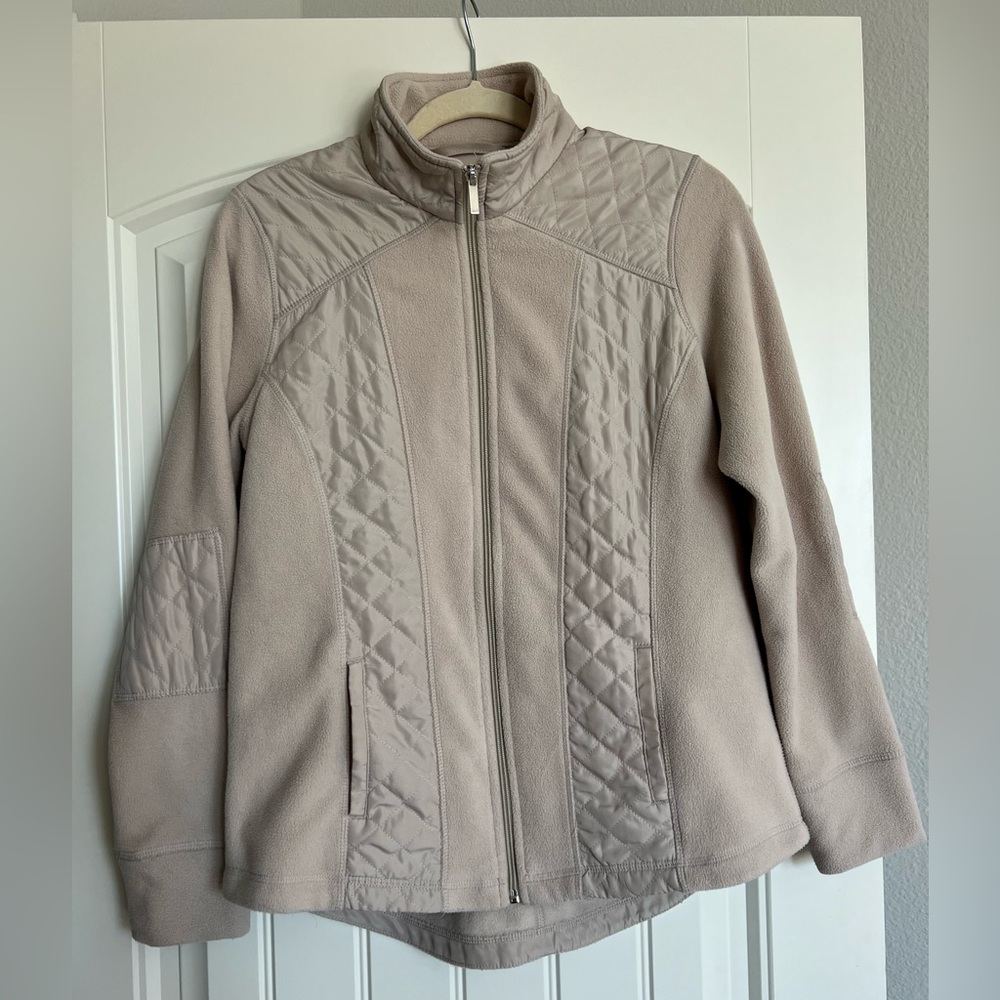 Style&Co Sport Fleece Jacket, Quilt Work details, Ivory/Cream
